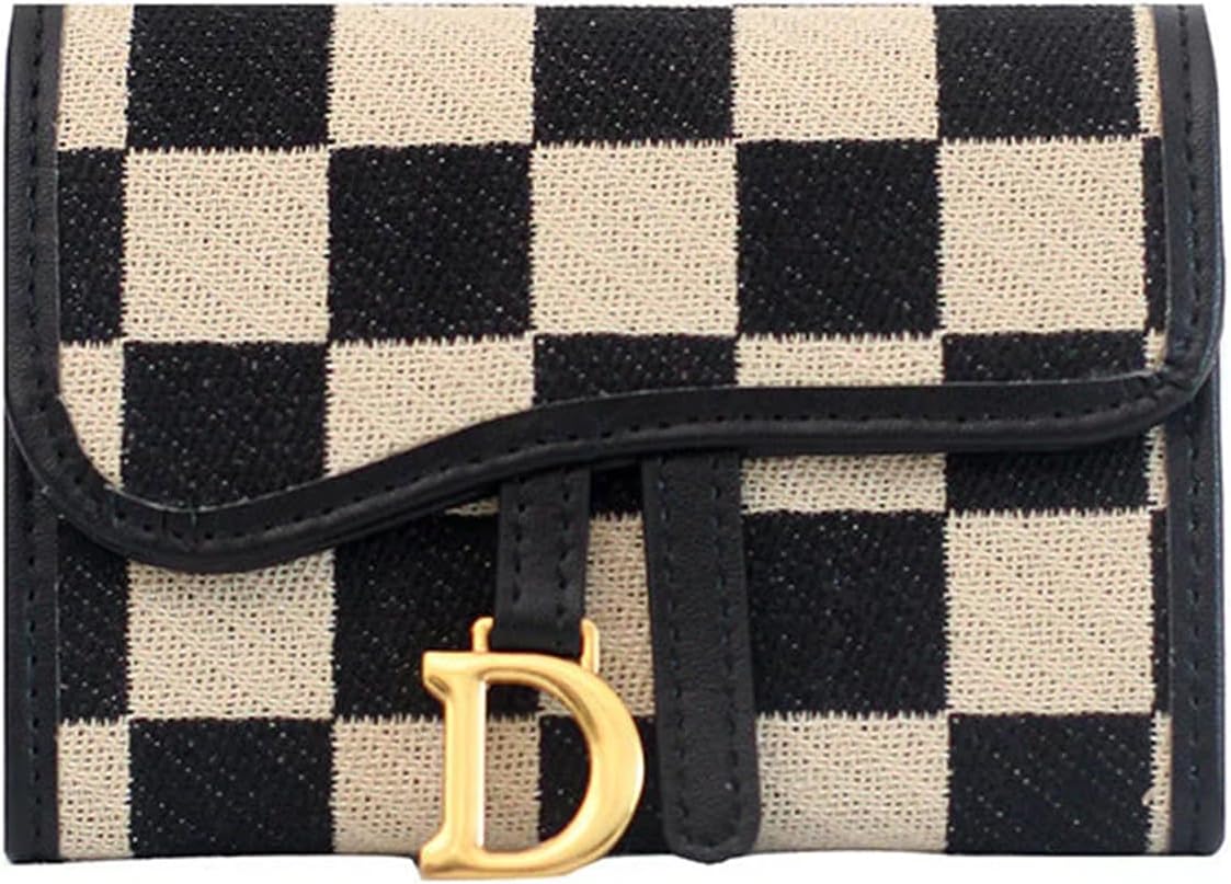 Checkerboard Pattern D Letter Design Card Holder,Plaid Exquisite Card Holder Women's Canvas Multi-Card Holder.