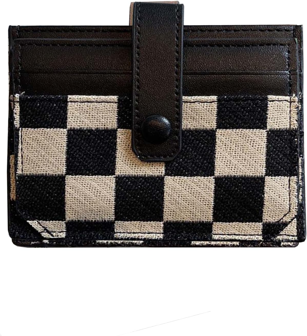 Women's Colorblock Plaid Pattern Compact Wallet, Bifold with ID Window Canvas Compact Wallet, Credit Card Holder for Women.