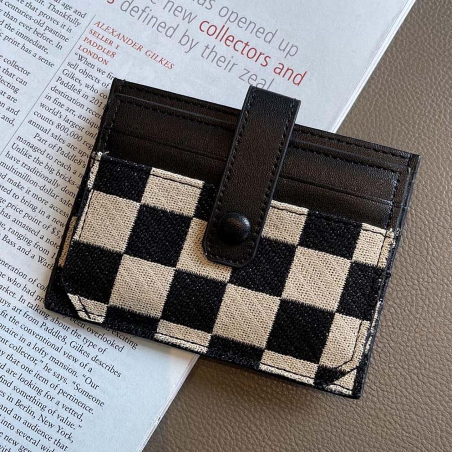 Women's Colorblock Plaid Pattern Compact Wallet, Bifold with ID Window Canvas Compact Wallet, Credit Card Holder for Women.