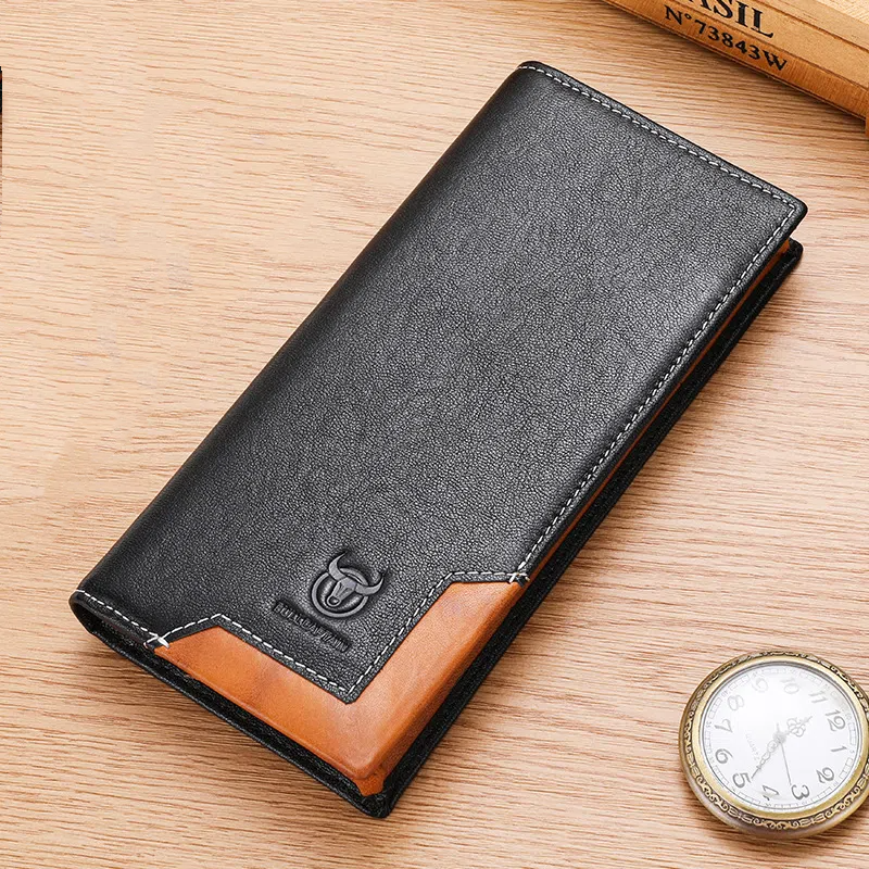 Wax leather retro long wallet first layer cowhide two fold large capacity coin clip