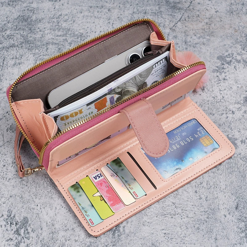 Women's RFID Blocking Large Capacity Luxury Wax Genuine Leather Clutch Wallet Card Holder Organizer Ladies